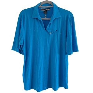 Jamie Sadock Womens Large Golf Shirt Blue Silver Accents Pickleball Tennis
